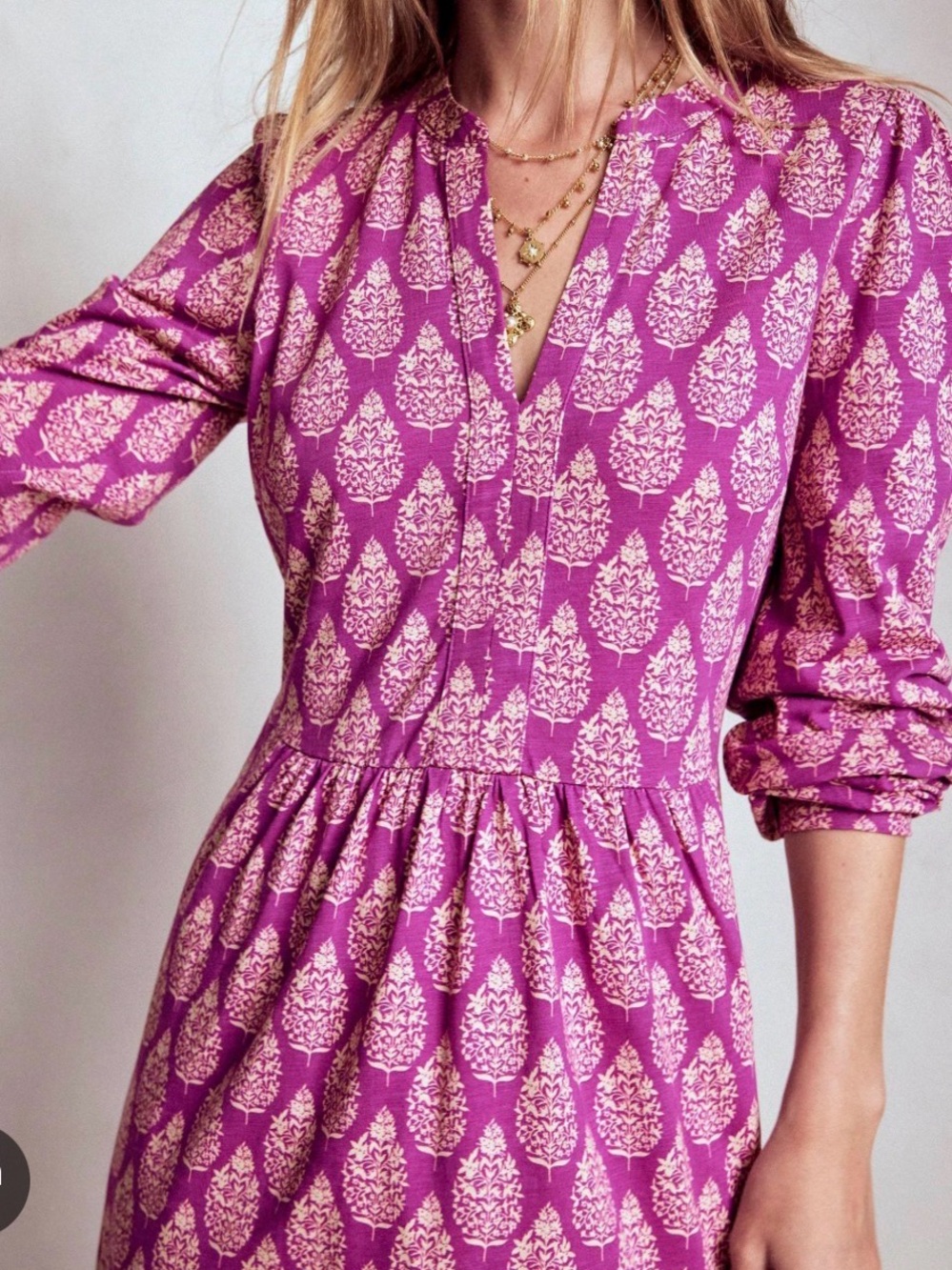 Boden Naomi Relaxed Jersey Dress Purple Wildflower Bouquet